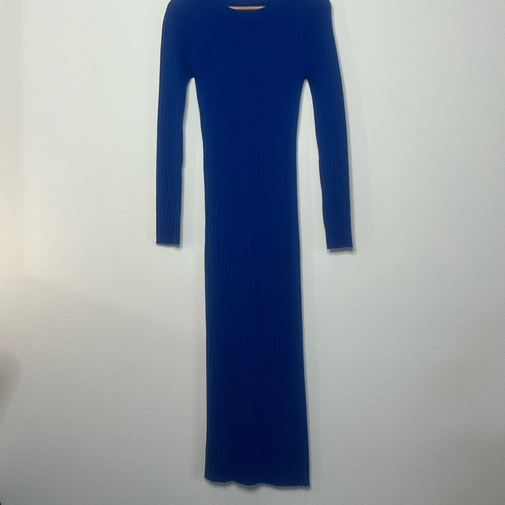 Chic Long Sleeve Blue Knit Dress - Picture 7 of 7